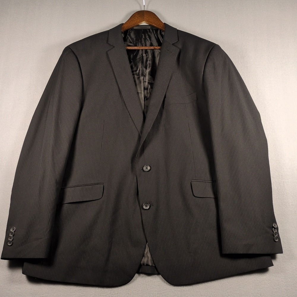 Kenneth Cole Blazer 48R Black Striped Suit Jacket Single Vent Sport Coat 2 Bttn
